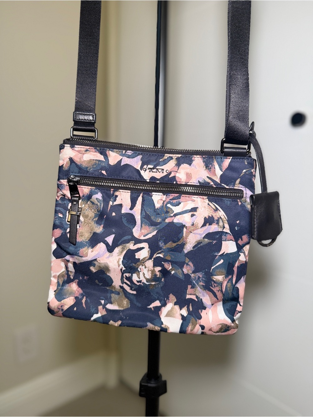 TUMI Crossbody Shoulder Bag - Navy and Pink Floral Print